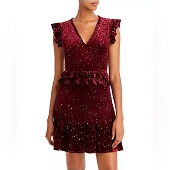 Aqua Womens Velvet Short Mini Dress Red S